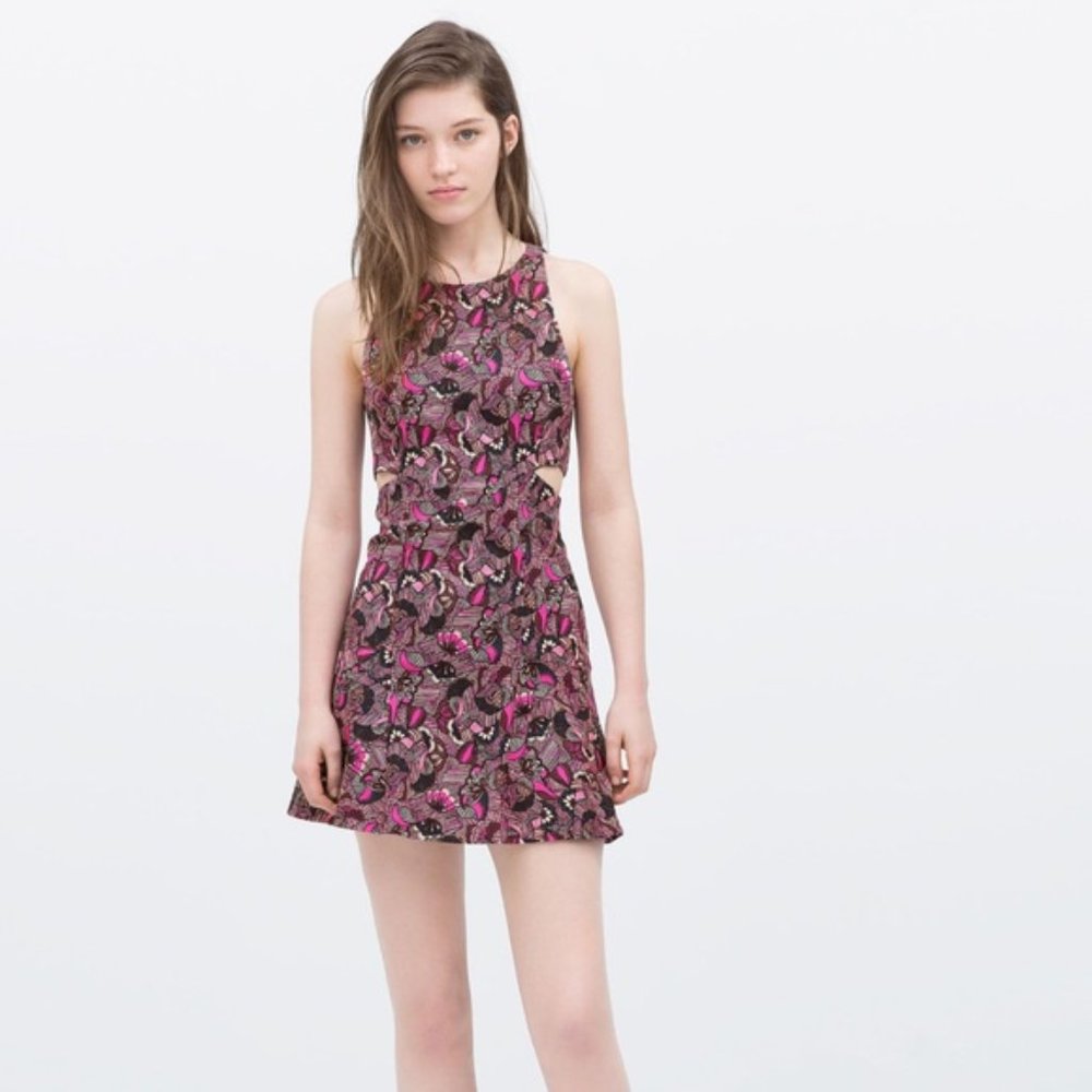 Floral Printed Fitted Halter Dress Sz XS - Picture 1 of 6